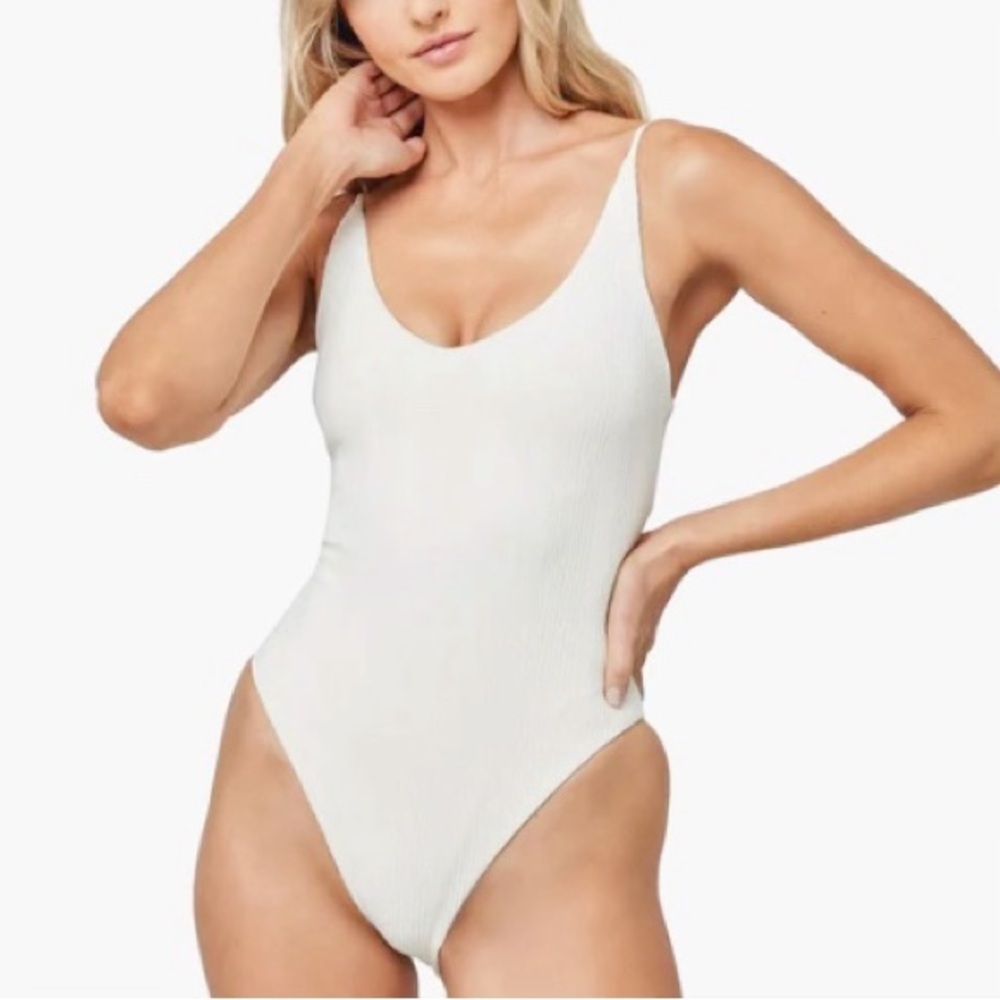 NWOT L*Space White Pointelle Rib Gianna One Piece Swimsuit